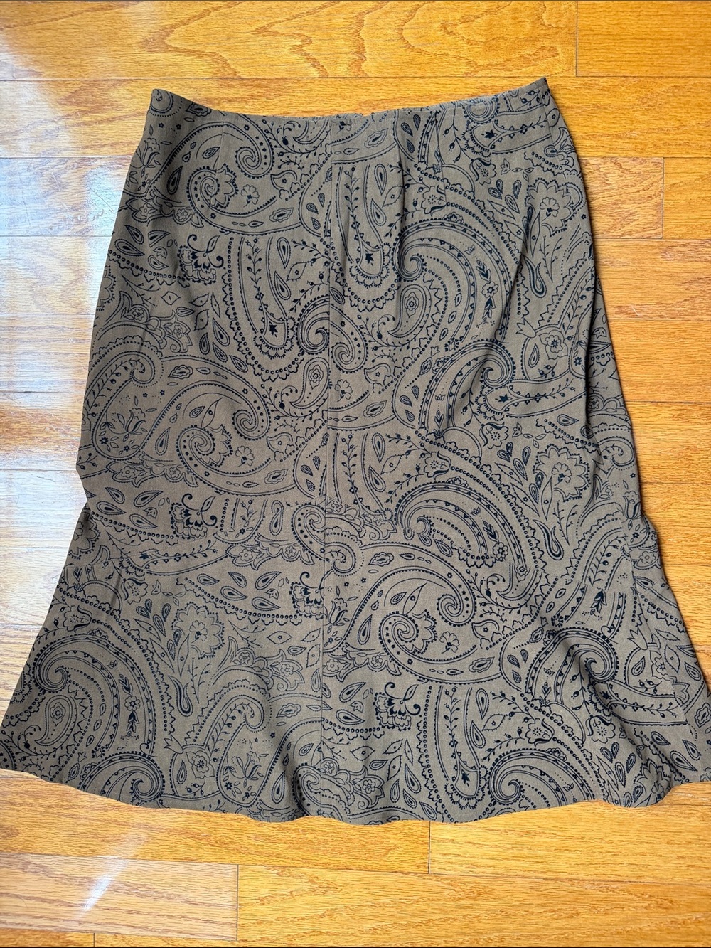 Harold's Vintage Taupe A-Line Skirt with Black Paisley Print, Size 8